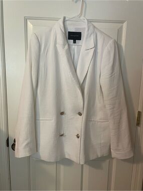 Banana Republic White Double-Breasted Linen Blend Textured Blazer